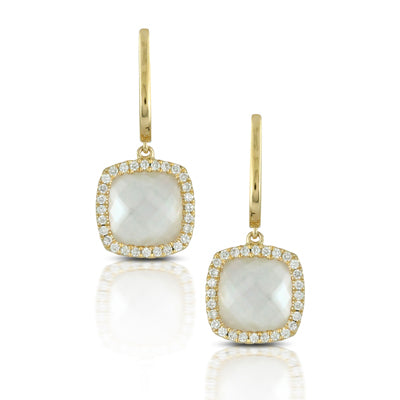 White Orchid 18K Yellow Gold Quartz Over Mother of Pearl Diamond Drop Earrings