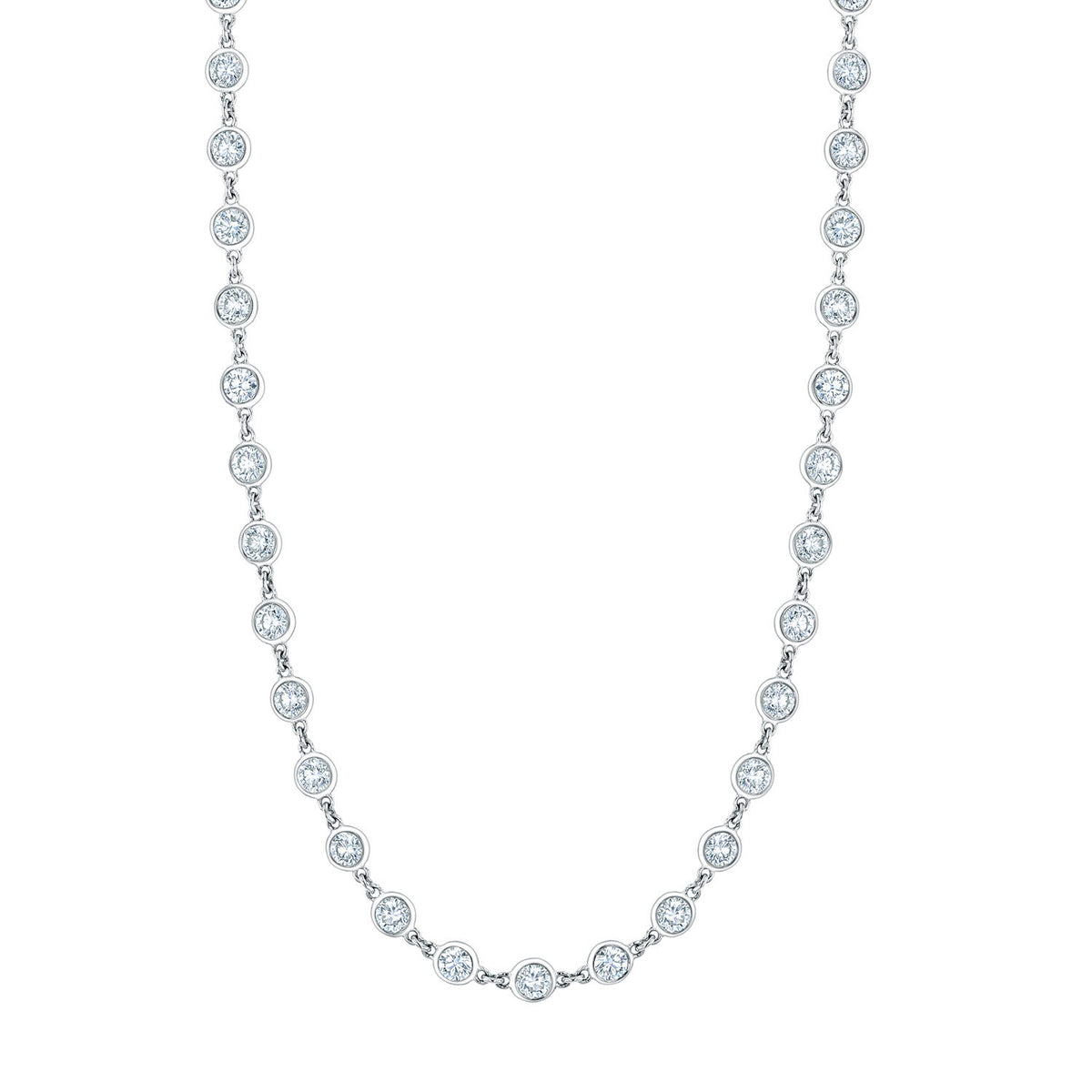 14K White Gold Diamond-By-the-Yard Bezel Set Necklace