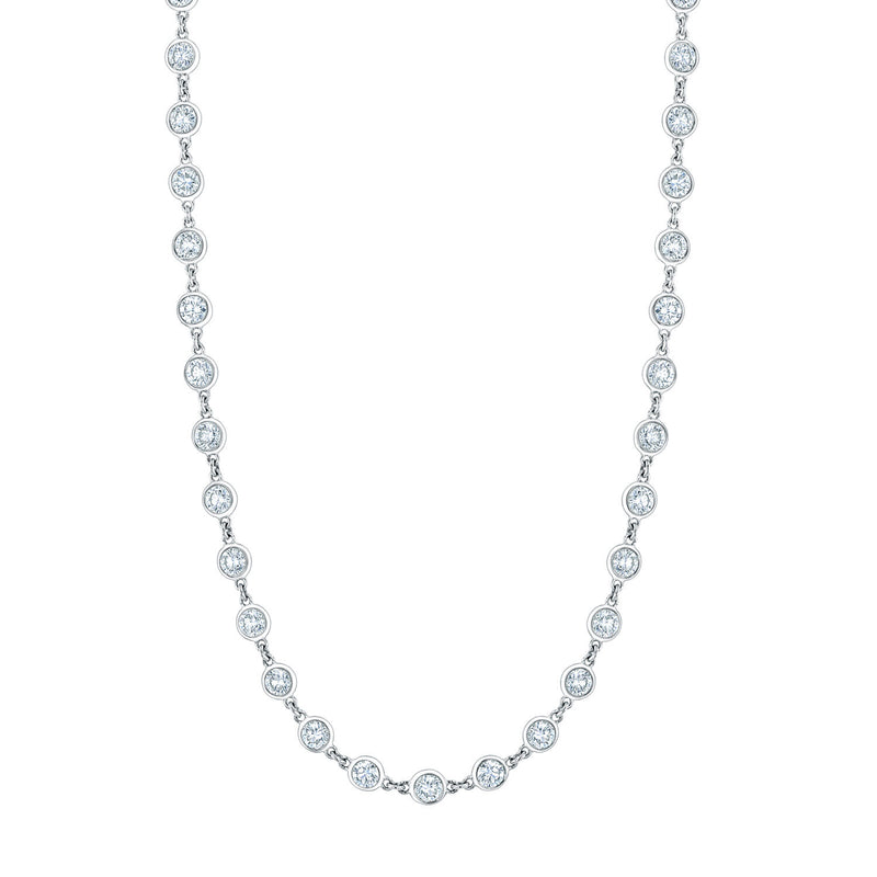 14K White Gold Diamond-By-the-Yard Bezel Set Necklace