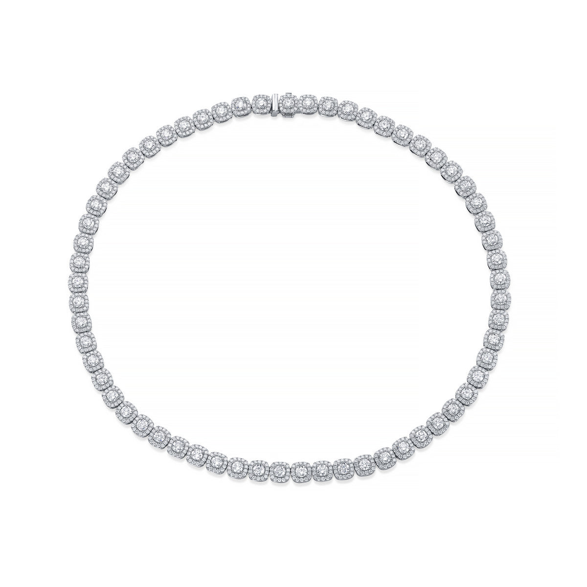 18K White Gold Diamond Halo Tennis Necklace