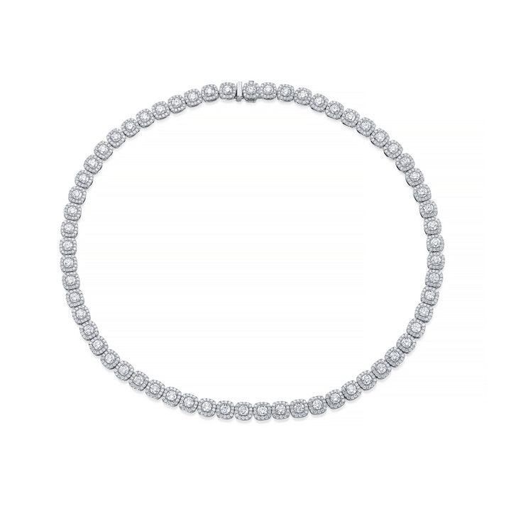 18K White Gold Diamond Halo Tennis Necklace