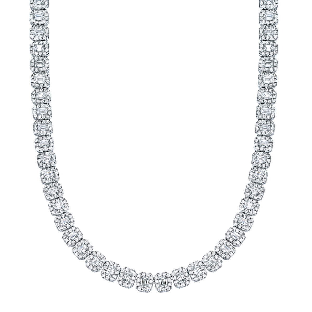 18K White Gold Emerald Cut Diamond Necklace