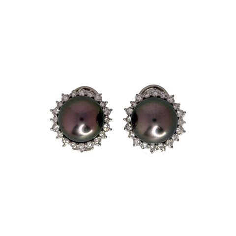 Grey Pearl and Diamond Earrings in 18K White Gold