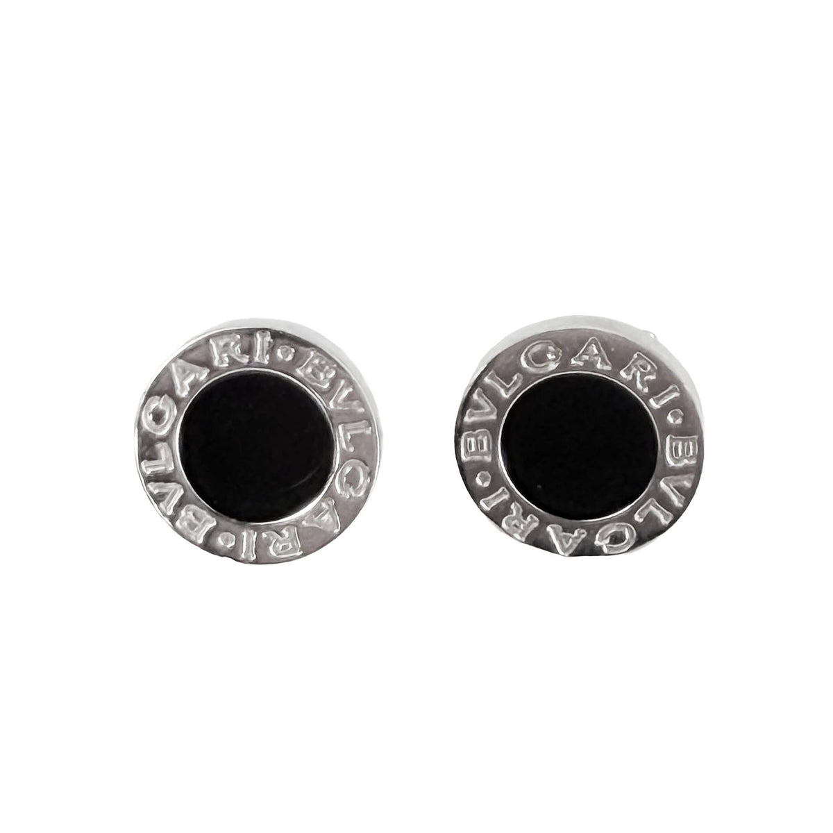 Bvlgari Black Onyx Stud Earrings in 18K White Gold