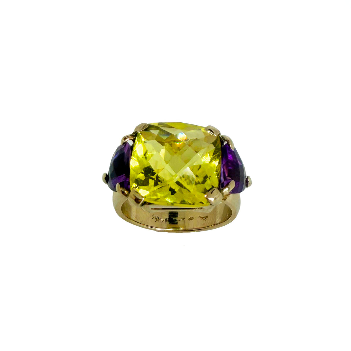 Lime Citrine and Amethyst Ring in 14K White Gold