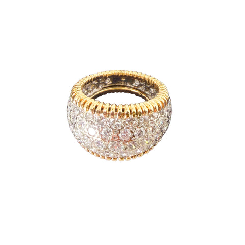 Two-Tone Pavé Dome Ring with Graduating Diamonds in 18K Gold