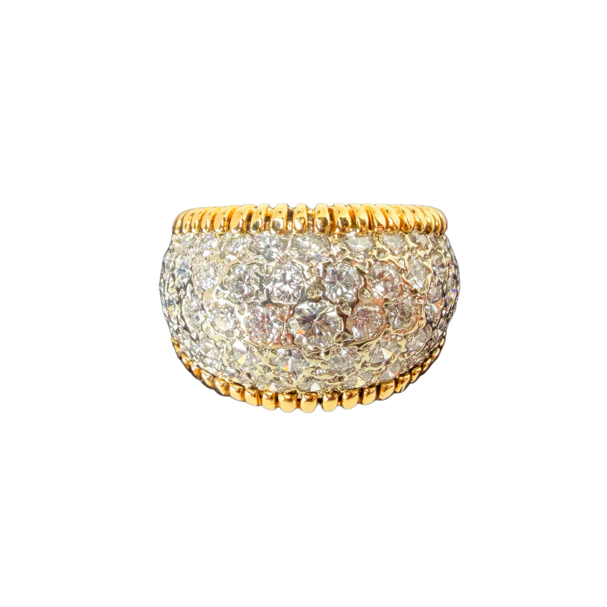 Two-Tone Pavé Dome Ring with Graduating Diamonds in 18K Gold