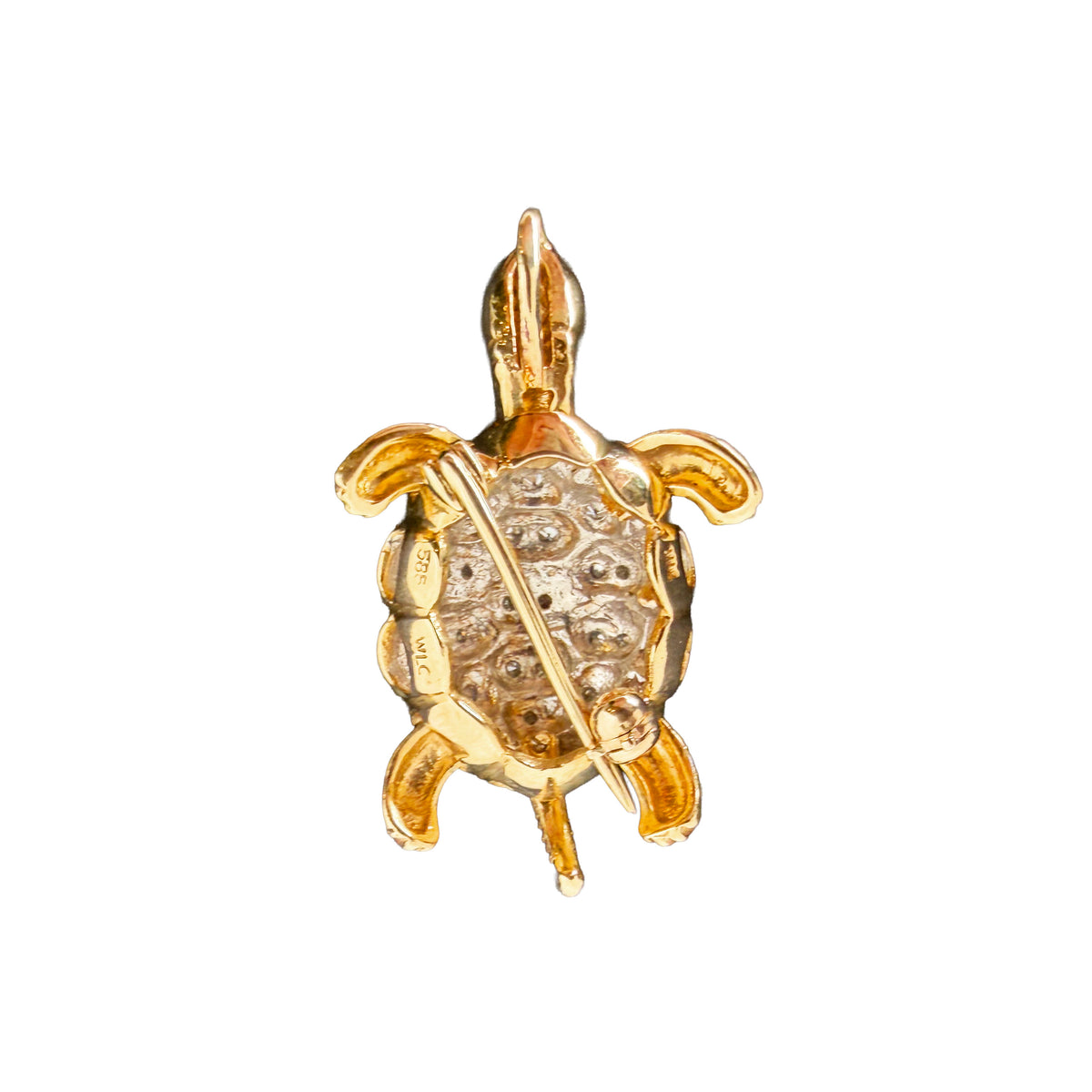 Diamond Pavé Turtle Pin/Charm in 14K Yellow Gold