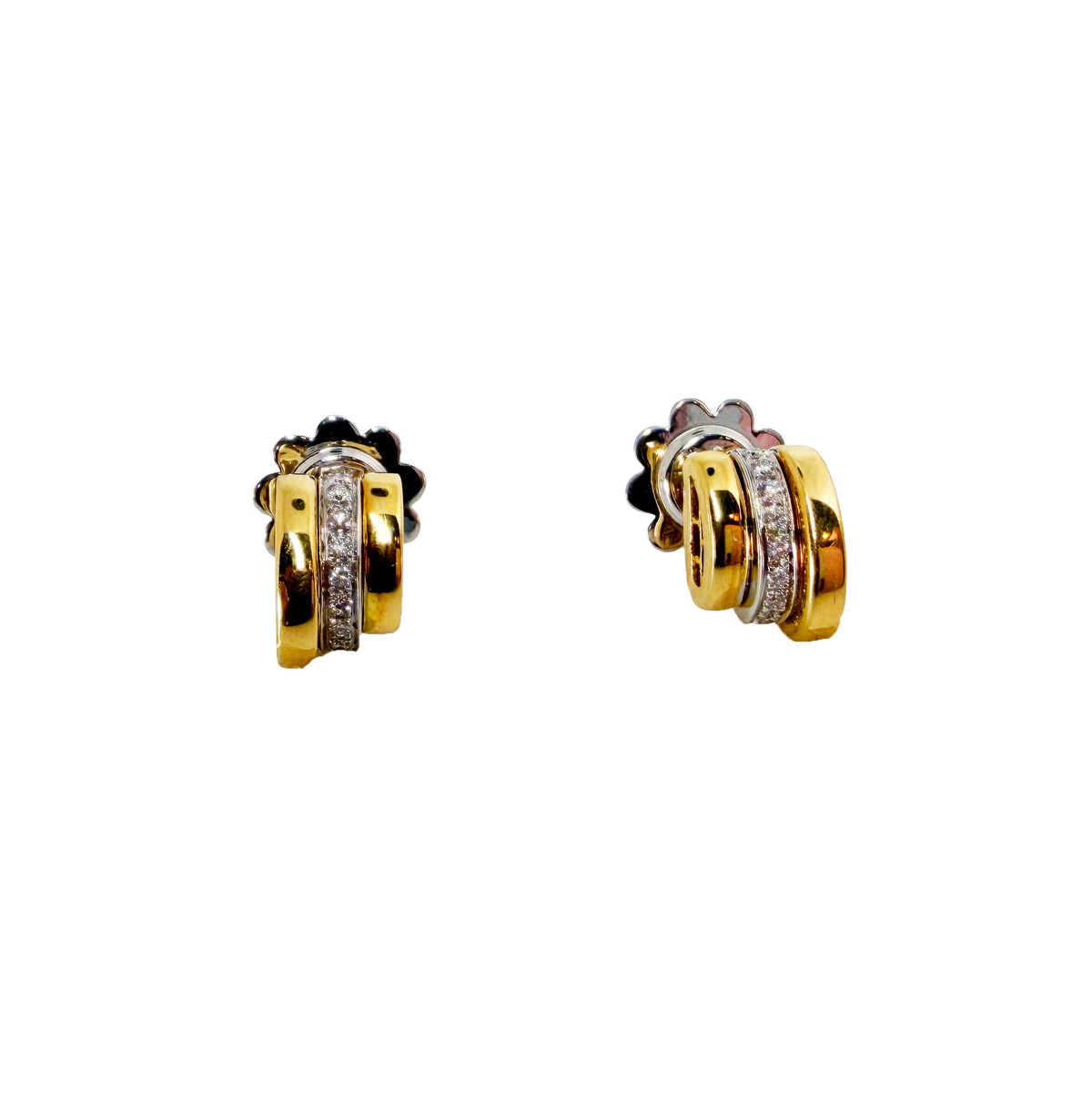 Estate Two-Tone Two-Row Earrings with Diamond Centers in 18K Gold
