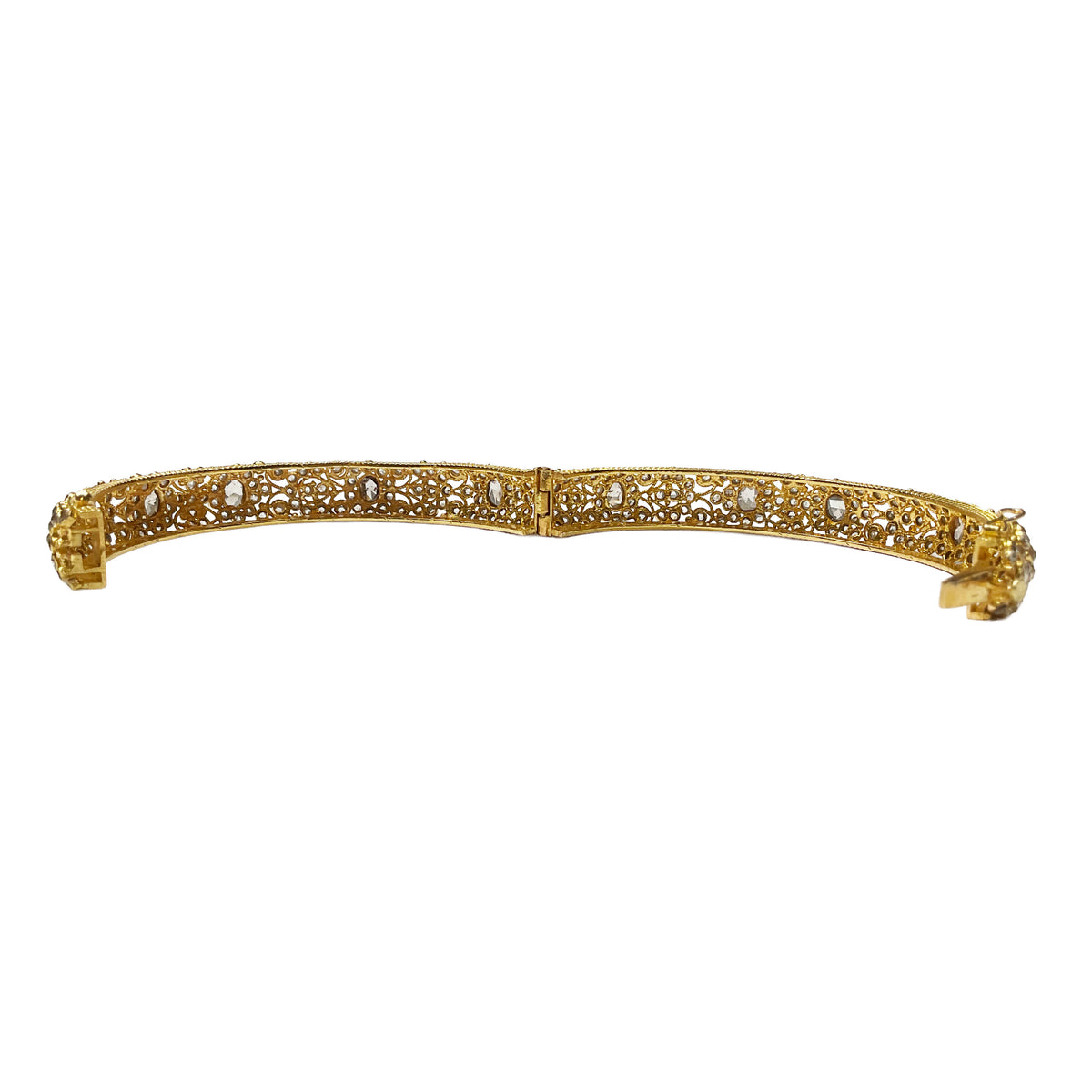 18K Yellow Gold Bangle With Cross-cut Diamonds