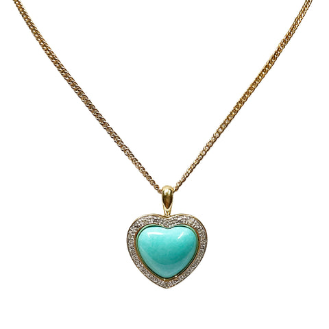 14K Yellow Gold Blue Heart Charm & 18" Flat Curb Link Chain