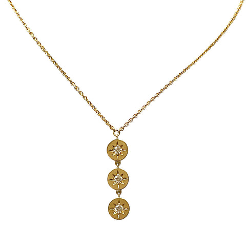 18K Yellow Gold Necklace with Three Round Diamond Rondelles