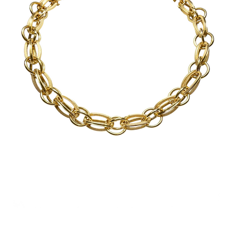 18K Yellow Gold Textured Link Necklace