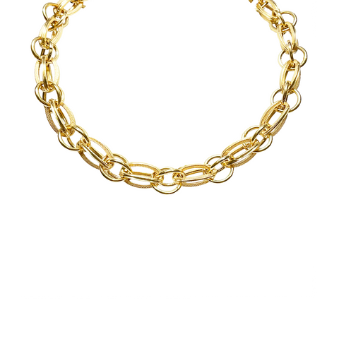 18K Yellow Gold Textured Link Necklace