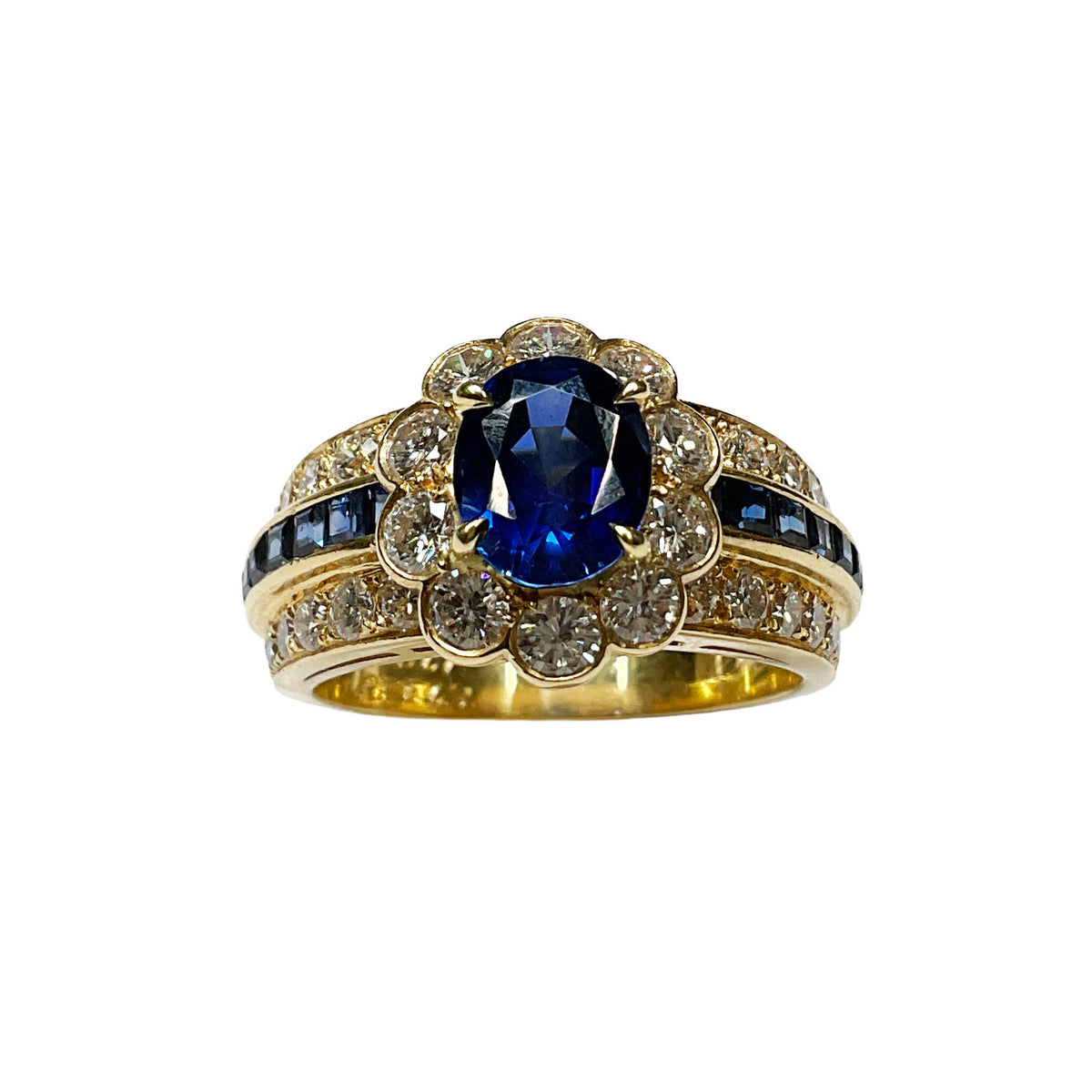 Vintage 18K Yellow Gold Oval Sapphire and Diamond Ring