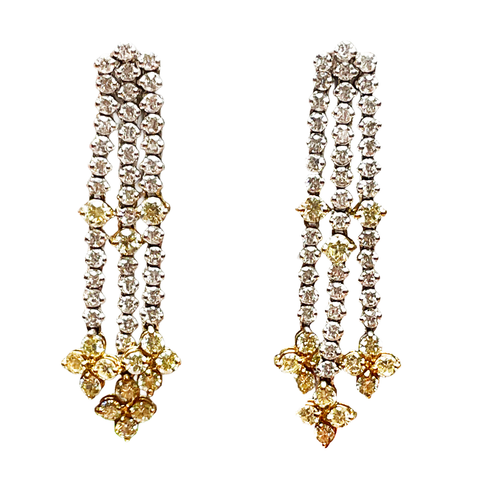 18K Two-Tone Gold Three-Row Diamond Dangle Earrings