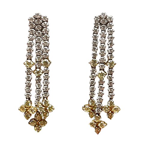 18K Two-Tone Gold Three-Row Diamond Dangle Earrings