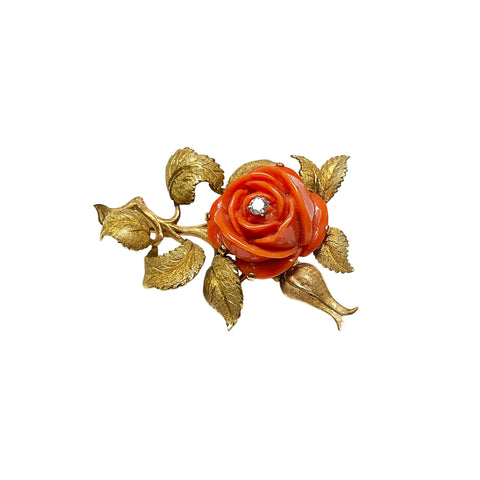Vintage Italian 18K Yellow Gold Diamond Pin