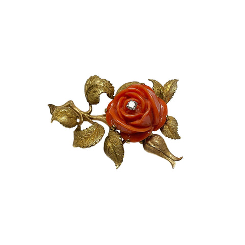 Vintage Italian 18K Yellow Gold Diamond Pin