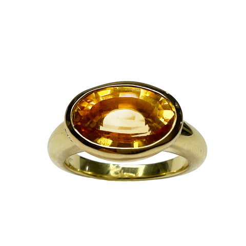 18K Yellow Gold Bezel-Set Oval Citrine Ring