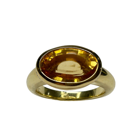 18K Yellow Gold Bezel-Set Oval Citrine Ring