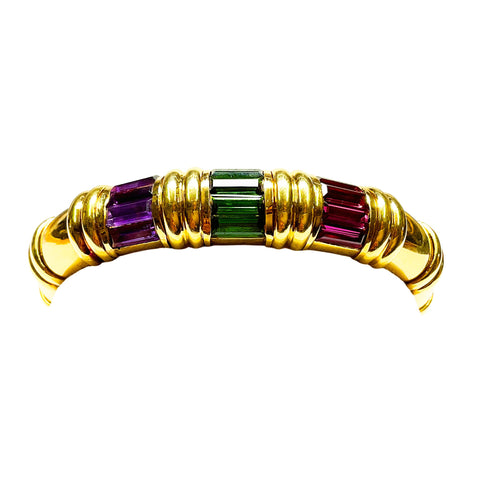 18K Yellow Gold Multicolored Baguette-Cut Tourmaline and Amethyst Bracelet