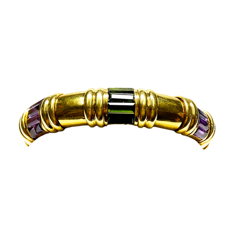 18K Yellow Gold Baguette-Cut Green Tourmaline and Amethyst Bracelet