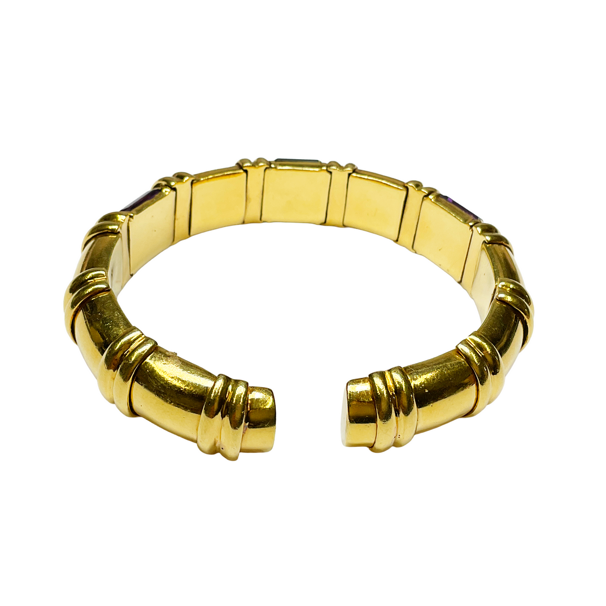 18K Yellow Gold Baguette-Cut Green Tourmaline and Amethyst Bracelet
