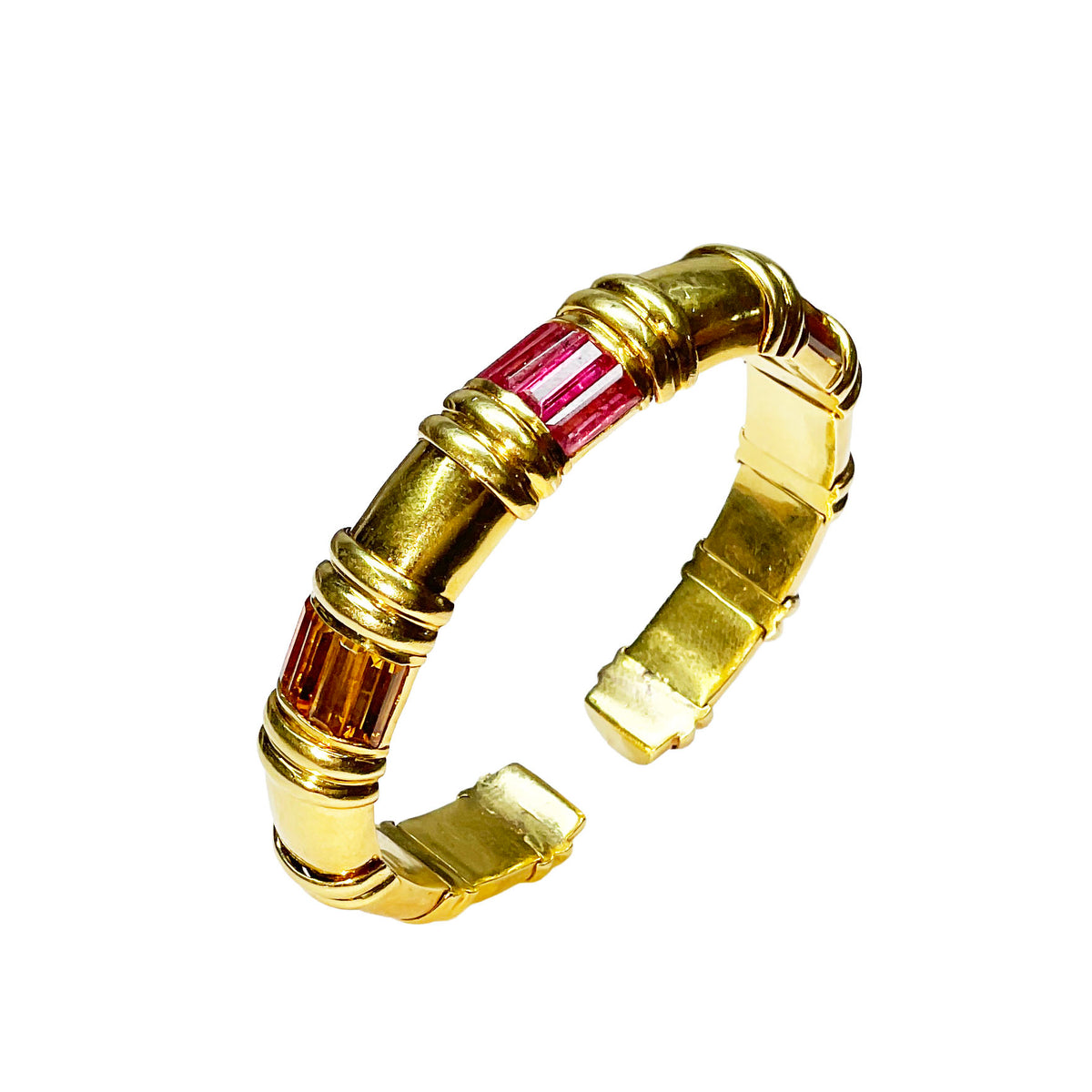 18K Yellow Gold Pink Tourmaline and Citrine Bracelet