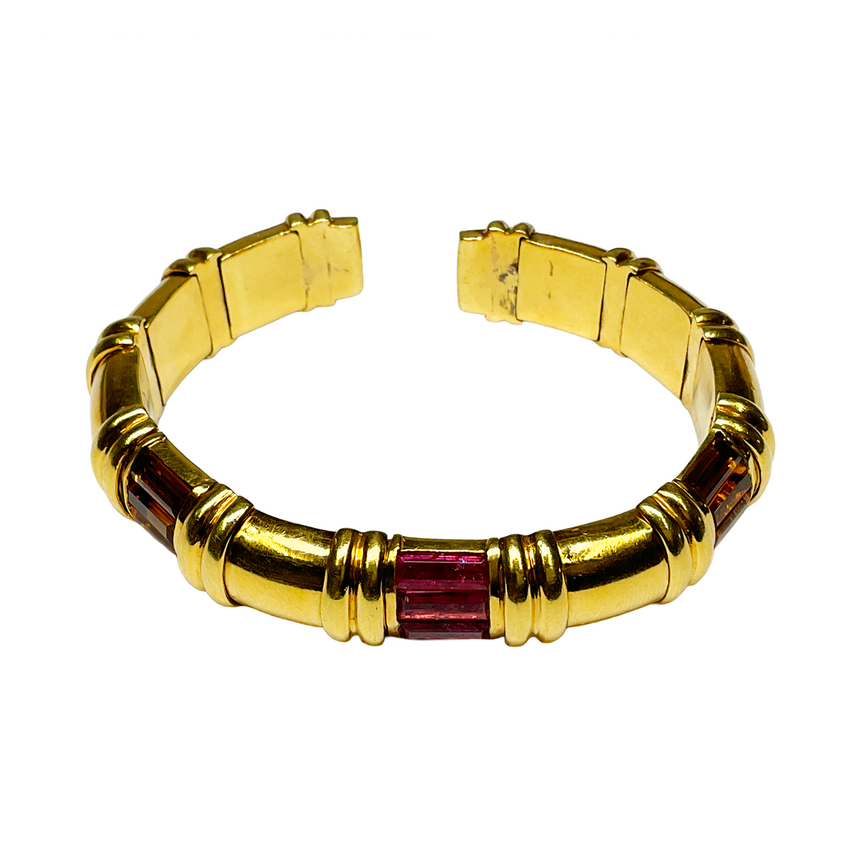 18K Yellow Gold Pink Tourmaline and Citrine Bracelet