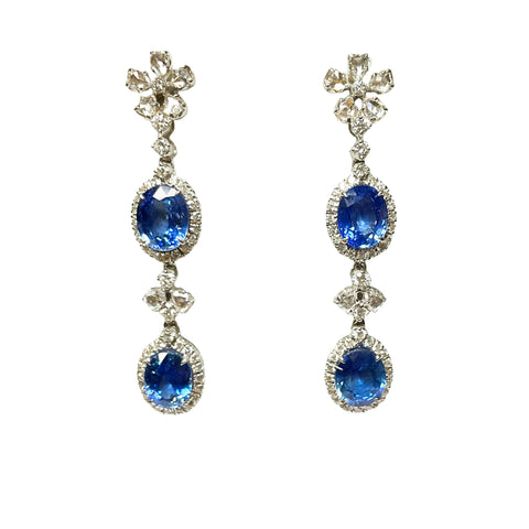 18K White Gold Sapphire and Diamond Drop Earrings