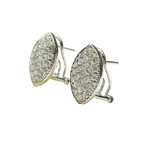 Pavé Diamond Leaf Clip-On Earrings in 18K White Gold