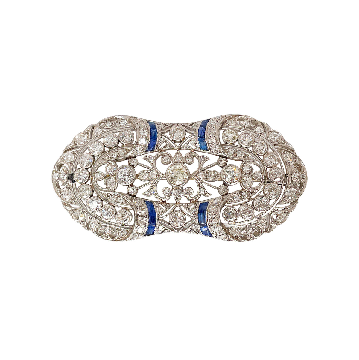 Edwardian Era Diamond & Sapphire Brooch in Platinum