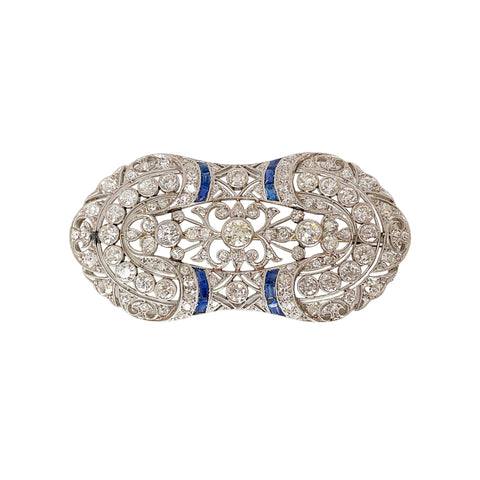 Edwardian Era Diamond & Sapphire Brooch in Platinum