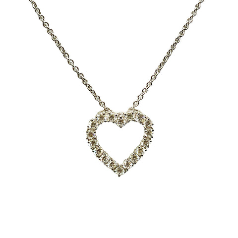 Diamond Heart Pin Necklace in 18K White Gold with Kwiat Chain
