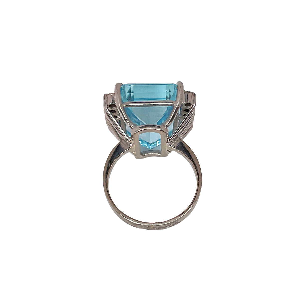 Emerald-Cut Aquamarine & Diamond Ring in 18K White Gold