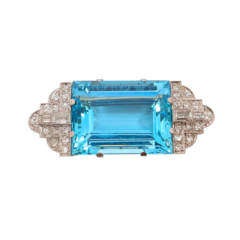 Aquamarine & Diamond Brooch in White Gold