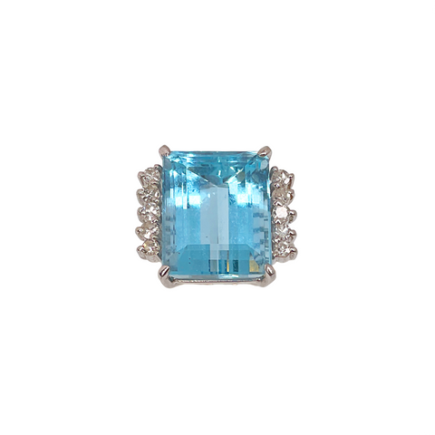 Emerald-Cut Aquamarine & Diamond Ring in 18K White Gold