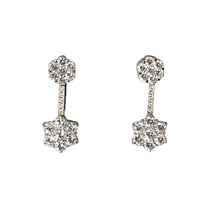 Diamond Cluster Drop Earrings in White Gold