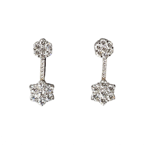 Diamond Cluster Drop Earrings in White Gold