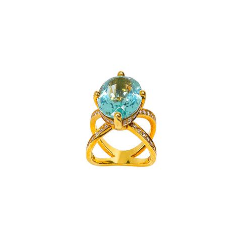 Temple St. Clair Aquamarine & Diamond Ring in 18K Yellow Gold