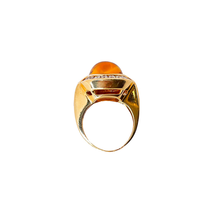 Cabochon Citrine & Diamond Ring in 14K Yellow Gold