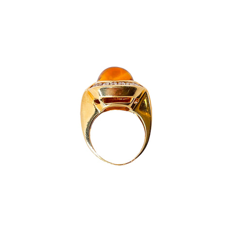 Cabochon Citrine & Diamond Ring in 14K Yellow Gold