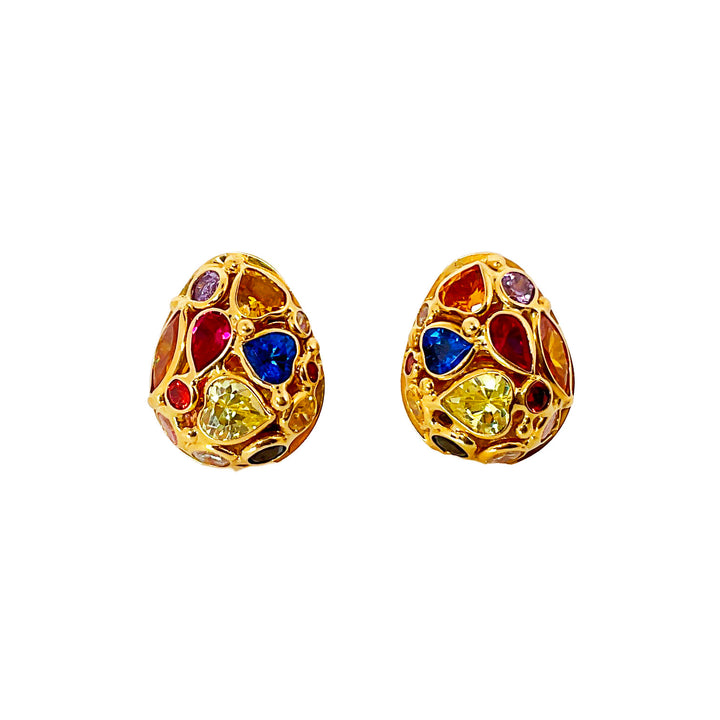 Multi-Color Gemstone Earrings in 18K Yellow Gold