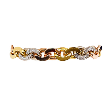 Three Tone Bracelet with Diamonds in 18K Rose and White Gold