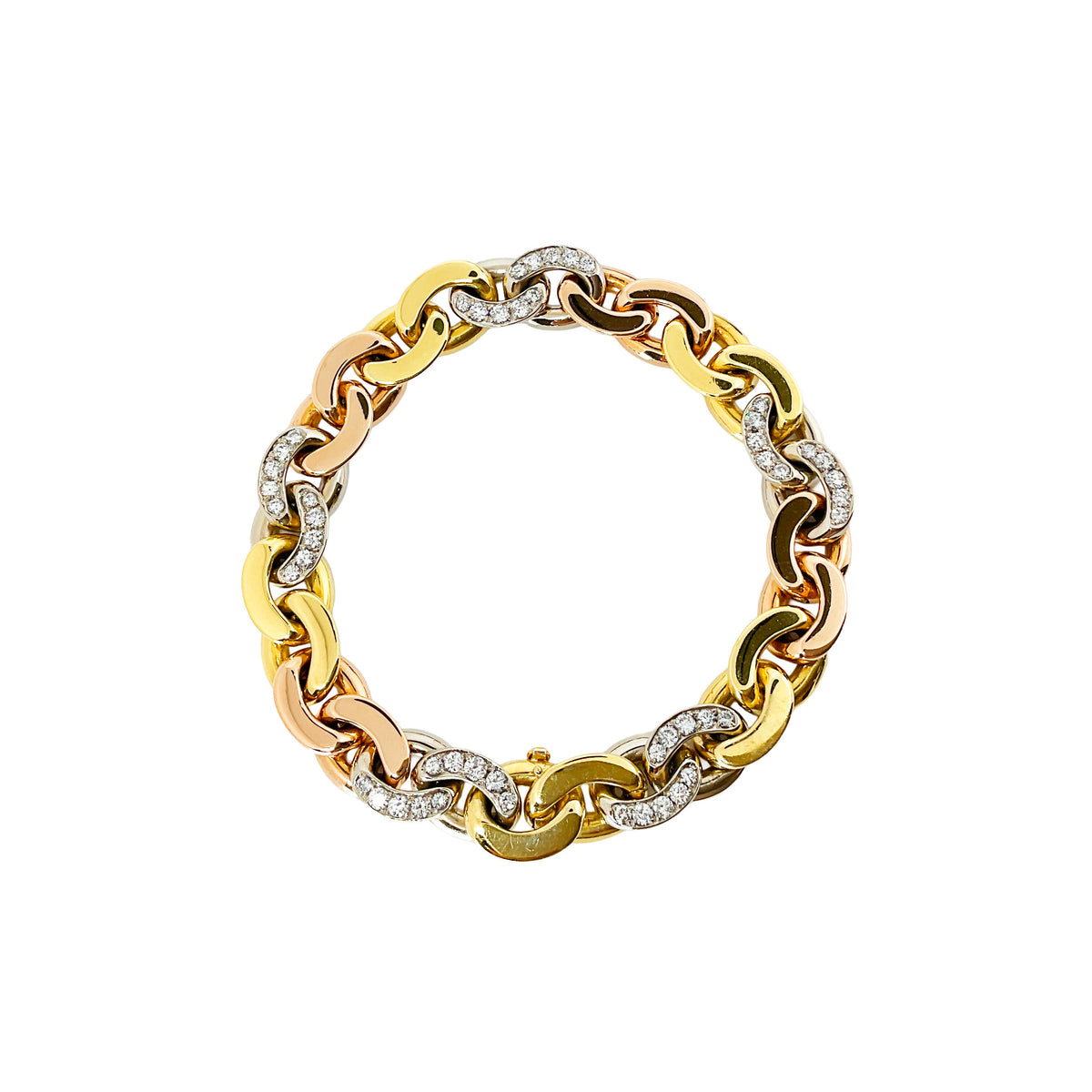 Three Tone Bracelet with Diamonds in 18K Rose and White Gold