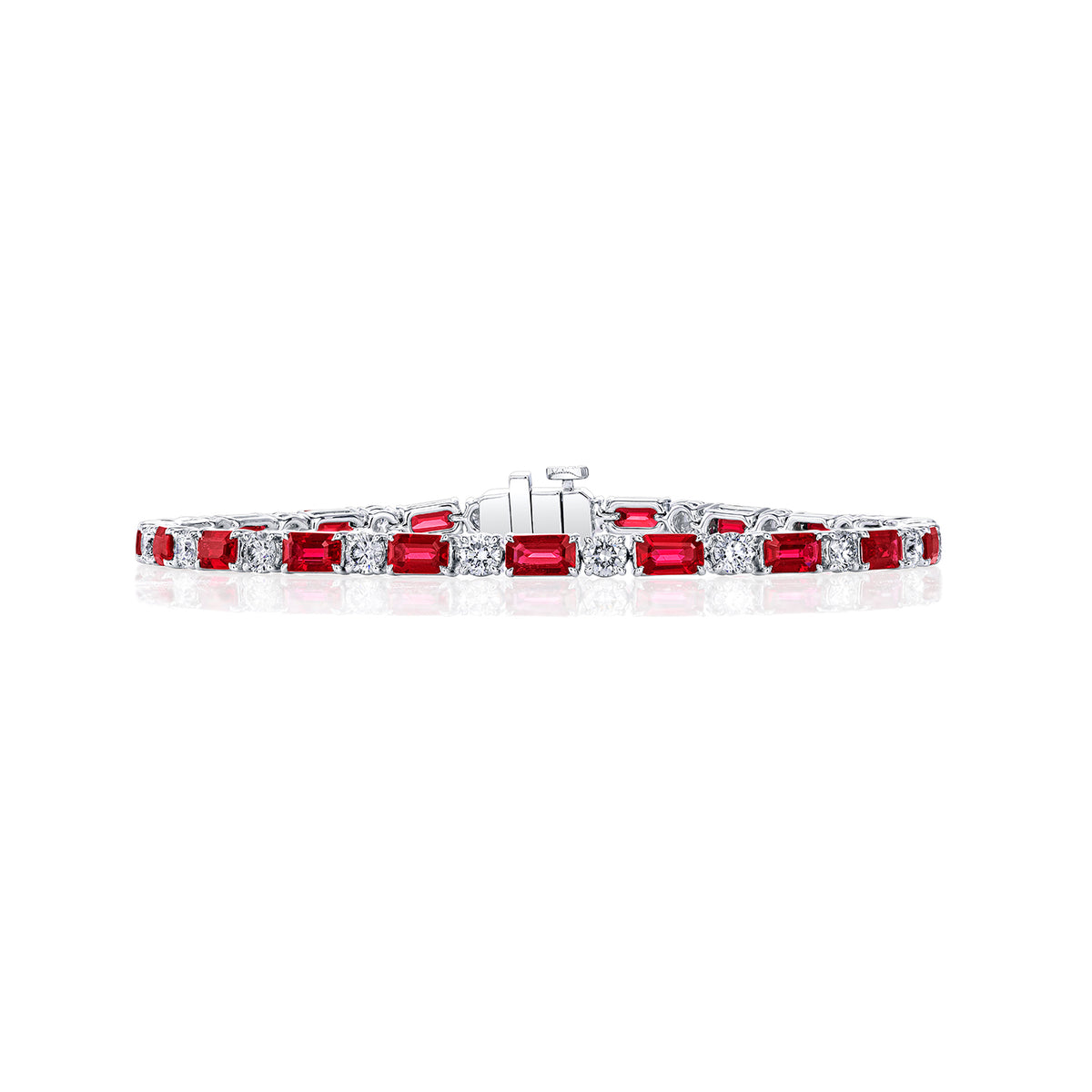 Manfredi Jewels Bracelet - Platinum Ruby and Diamond Alternating Bracelet with Emerald-Cut Rubies and Round Brilliant Diamonds | Manfredi