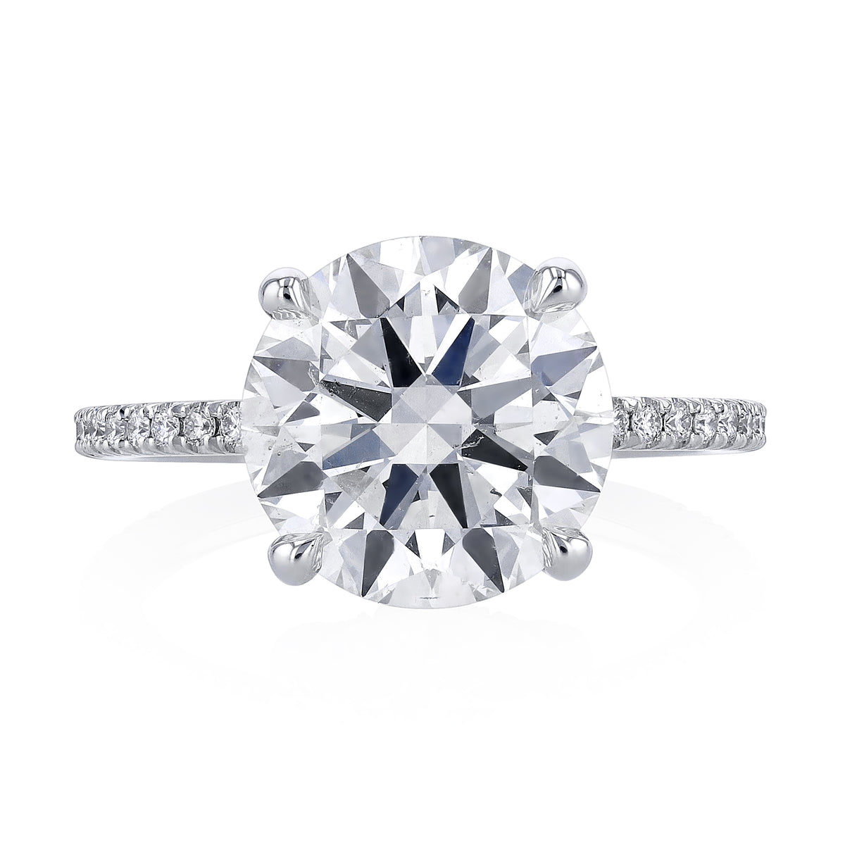 Manfredi Jewels Engagement - Round Brilliant Cut 5.01ct Platinum Diamond Engagement Ring with Micro Pavé Diamond Band | Manfredi Jewels