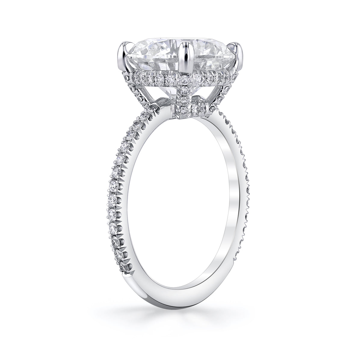 Manfredi Jewels Engagement - Round Brilliant Cut 5.01ct Platinum Diamond Engagement Ring with Micro Pavé Diamond Band | Manfredi Jewels