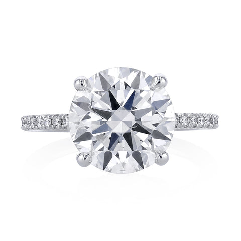 Round Brilliant Cut 5.01ct Platinum Diamond Engagement Ring with Micro Pavé Diamond Band